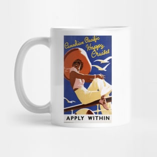 HAPPY CRUISES Apply Within Vintage Travel Poster Mug